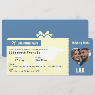 Convites Passagem de Embarque Dusty Blue e Creme Chá de Noi