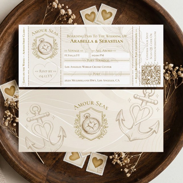 Convites Passagem de Embarque em Navio de Cruzeiro Casament (Cruise Ship Boarding ticket Destination Wedding In Invitation)