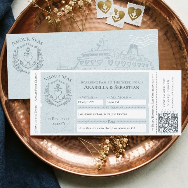 Convites Passagem de Embarque em Navio de Cruzeiro Casament (Cruise Ship Boarding ticket Destination Wedding Invitation)