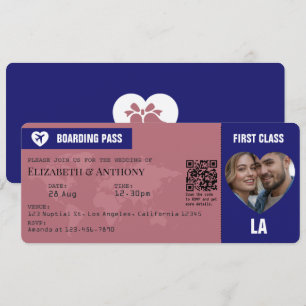 Convites Passagem de Embarque em Rosa Dourado e Azul Meia-N
