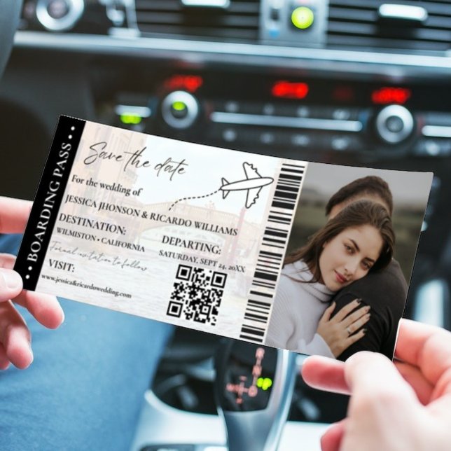 Convites Passagem de embarque na praia casamento salvar o b (Criador carregado)