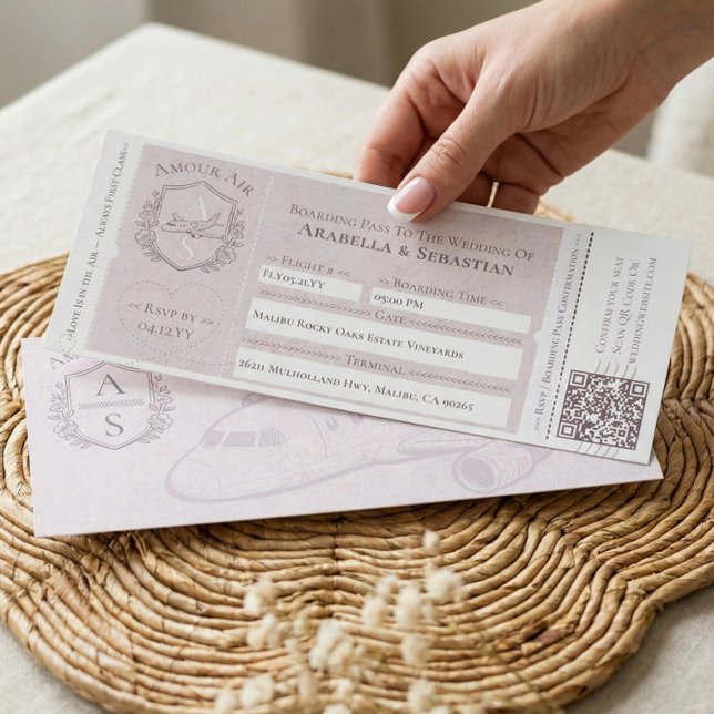 Convites Passagem de Embarque no Avião Destino de Viagem Ca (Boarding Plane Ticket Travel Destination Wedding Invitation)