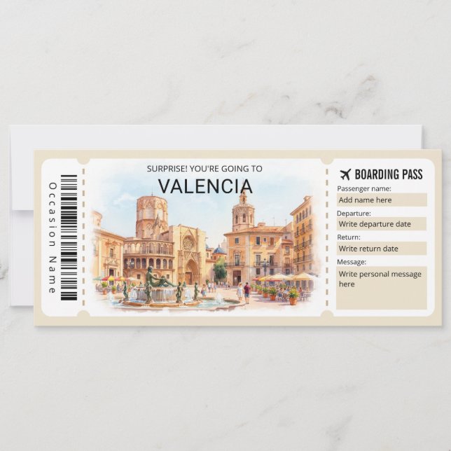 Convites Passagem de Embarque para Viagem a Valência Espanh (Frente)