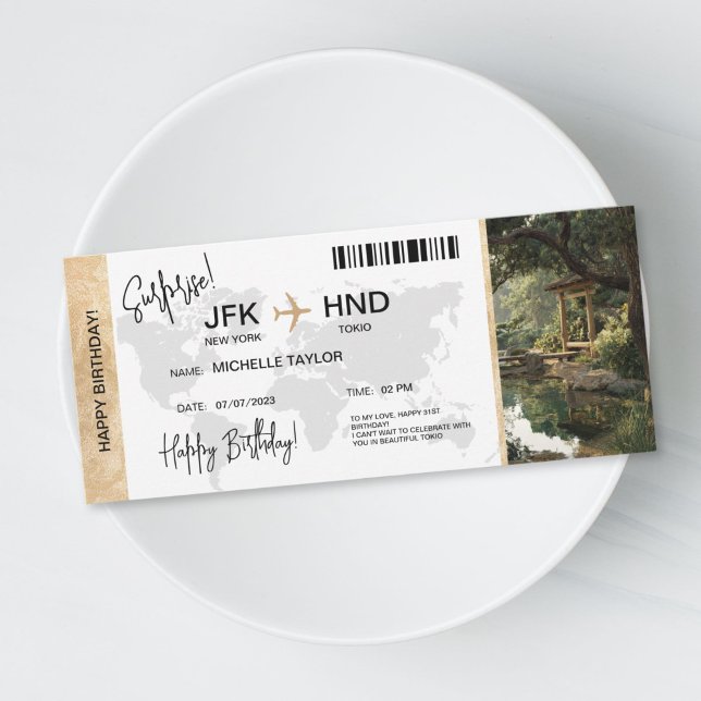 Convites Passagem de Embarque para Viagem de Aniversário Su (Tokio Japan boarding pass surprise trip for anniversary, birthday, graduation...)