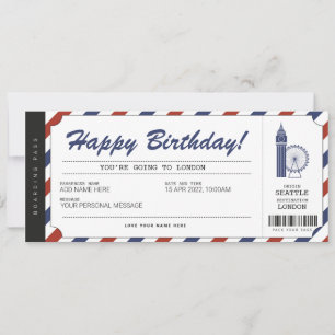 Convites Passagem de Embarque para Viagem Surpresa para Lon