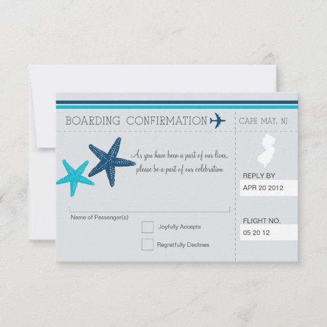 Convites Passagem de Embarque RSVP PARA CAPE MAY NEW JERSEY (Frente)