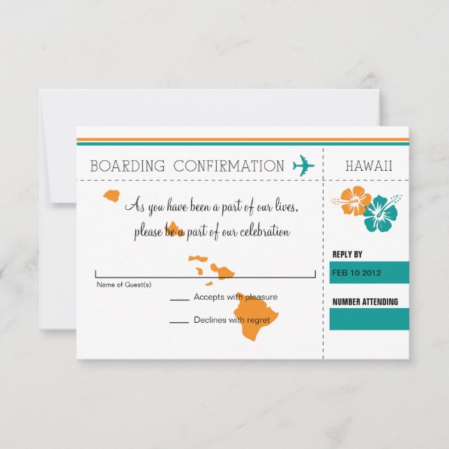 Convites Passagem de Embarque RSVP para o Havaí (Frente)