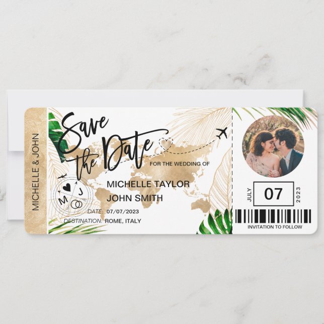 Convites Passagem de Embarque Salve a Data Mapa Mundial Fot (Frente)