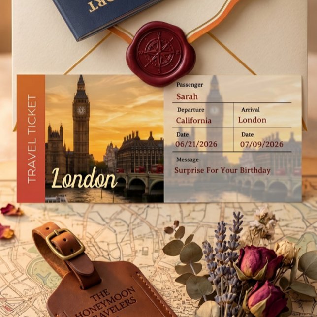 Convites Passagem de Embarque Surpresa Viagem a Londres (Criador carregado)