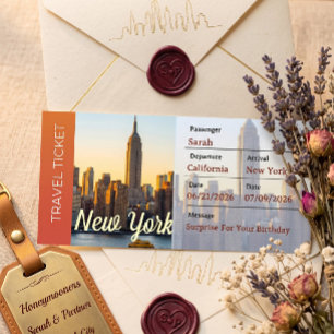 Convites Passagem de Embarque Surpresa Viagem Nova York