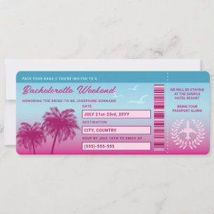 Convites Passagem de Embarque Tropical de Bachelorette Azul
