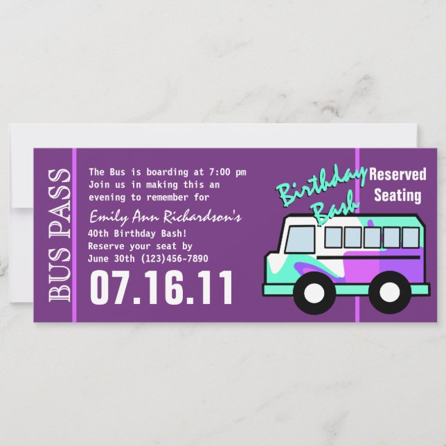 Convites Passagem do barramento festa de aniversário (Frente)