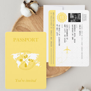 Convites Passaporte Amarelo Viagem Menino Churrasco de Bebê