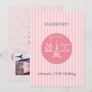 Convites Passaporte de Aniversário com Tema Paris Rosa Adic