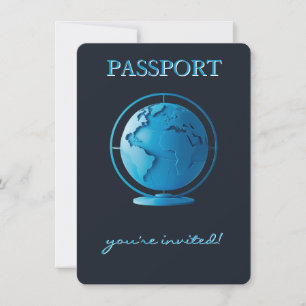 Convites Passaporte de Bebê Viagem Globo Azul Chuvinha de B