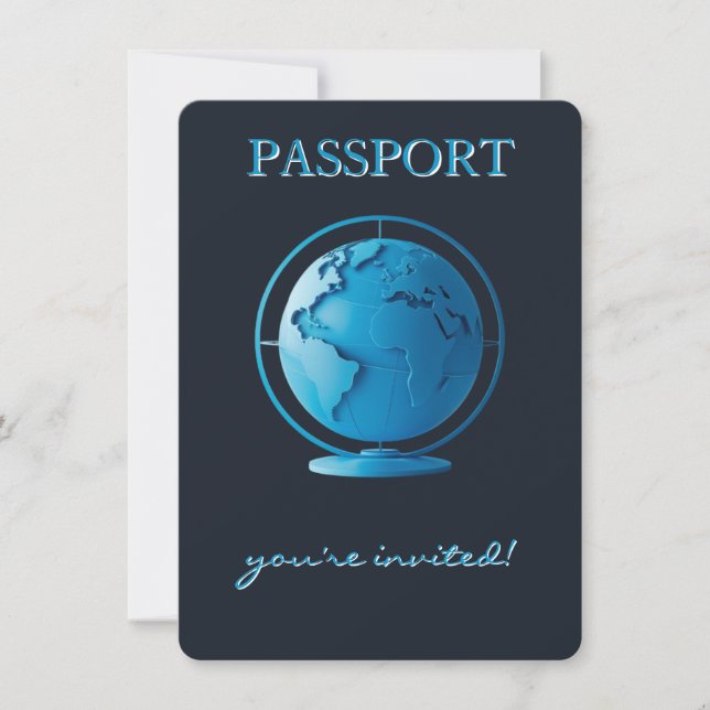 Convites Passaporte de Bebê Viagem Globo Azul Chuvinha de B (Frente)