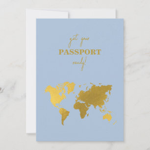 Convites Passaporte de Casamento de Destino Mundial Azul Po