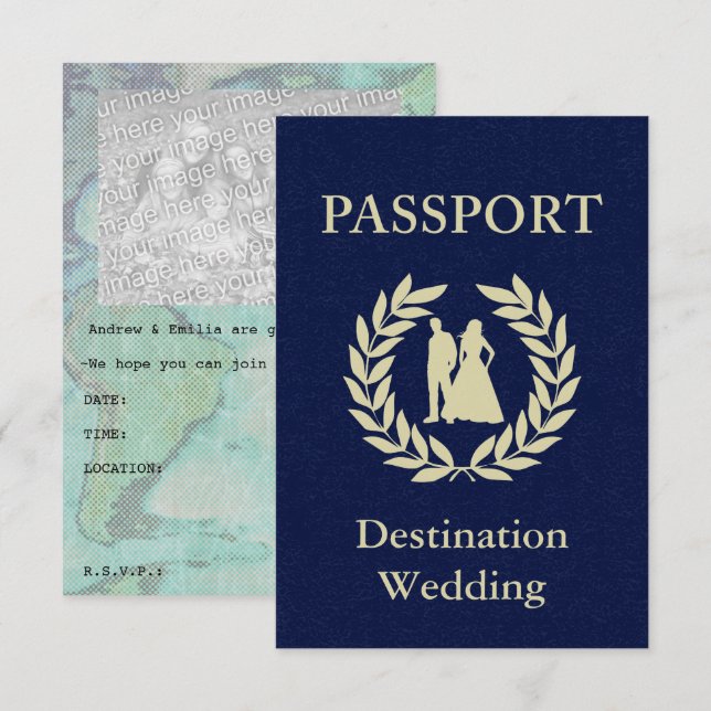 Convites passaporte de casamento no destino (Frente/Verso)