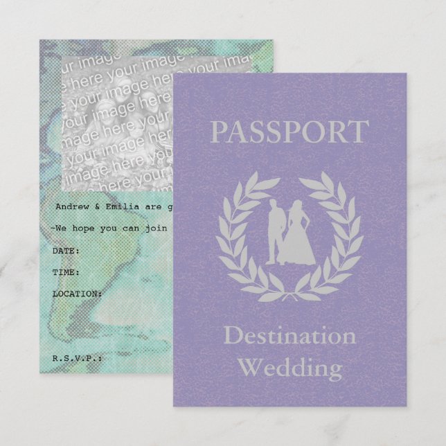 Convites passaporte de casamento no exterior (Frente/Verso)
