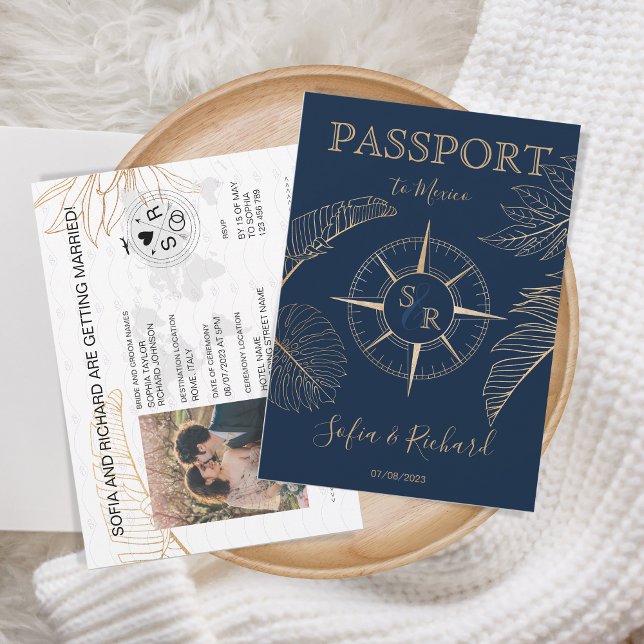 Convites Passaporte de Destino Palm Compass Monograma (passport compass monogram palm leaf)