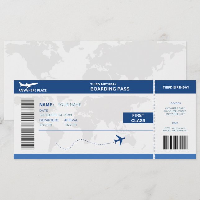 Convites Passaporte engraçado, passagem de embarque bilhete (Frente/Verso)