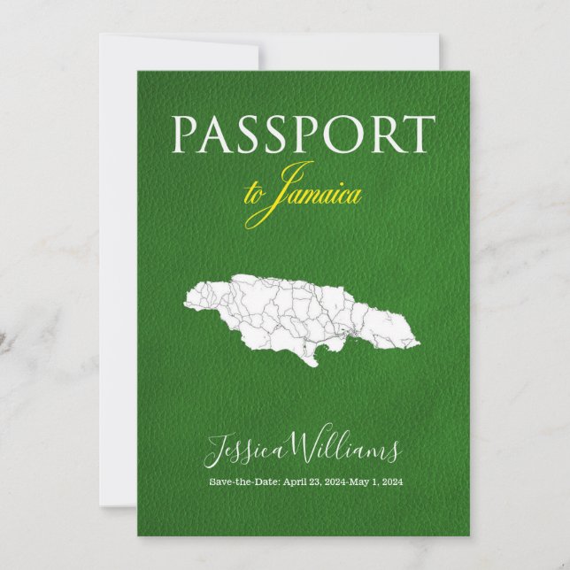 Convites Passaporte Jamaica de Couro Salve a Data (Frente)