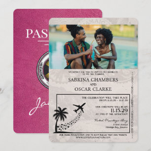Convites Passaporte Magenta Rosa Casamento Jamaica