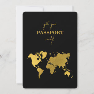 Convites Passaporte Mundial de Casamento de Destino Preto D