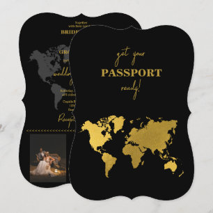 Convites Passaporte Mundial de Casamento de Destino Preto O