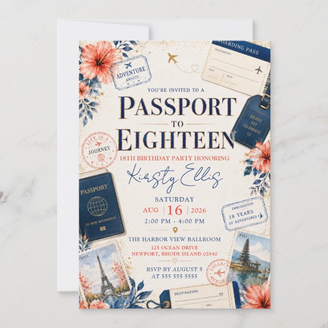 Convites Passaporte para a Festa de Aniversário de Dezoito  (Frente)