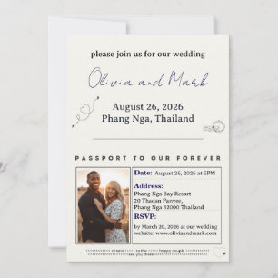Convites Passaporte RSVP Card - Marinho e Dourado   Destino