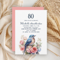 Pássaro Azul Flores Rosa 80º Aniversário