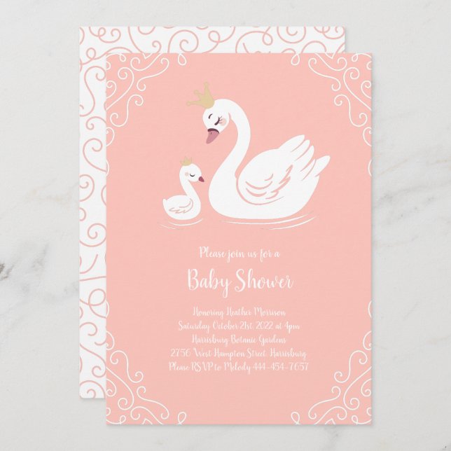 Convites Pássaro Chá de fraldas com Pêssego Tema Coroa (Frente/Verso)