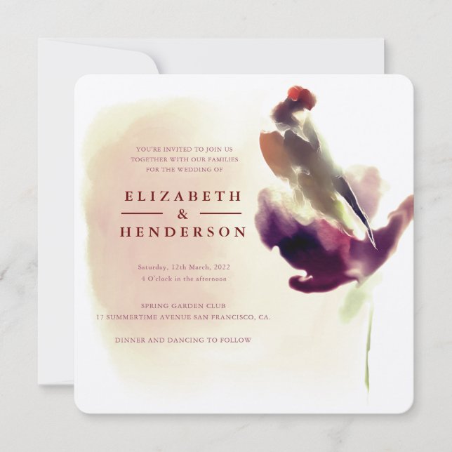 Convites Pássaro Chic Burgundy Watercolor em Casamento Flor (Frente)