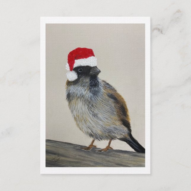 Convites Pássaro de inverno com chapéu de Papai Noel - Obra (Frente)