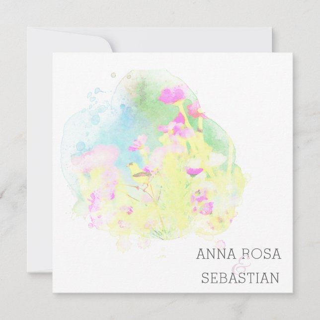 Convites ~* Pássaro Flor AR12 FOTO RSVP + Casamento QR (Frente)