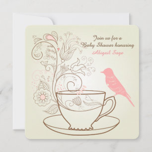 Convites Pássaro, Teacup, Chá de fraldas de Flores Convidam