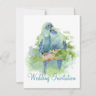 Convites Pássaro Tropical Papagaio Azul Aquarela Casamento