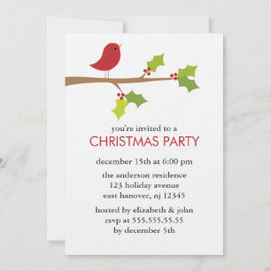 Convites Pássaro Vermelho em uma Festa de Natal do Branch