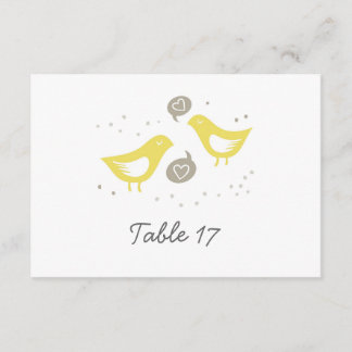 Convites pássaros amarelos falando sobre o número da mesa d