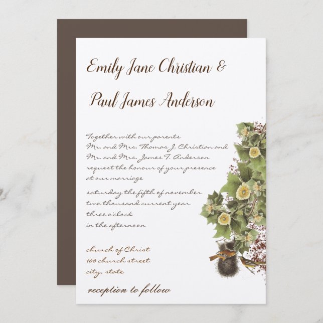 Convites Pássaros Amarrando Casamento de Fonte Azul de Aqua (Frente/Verso)