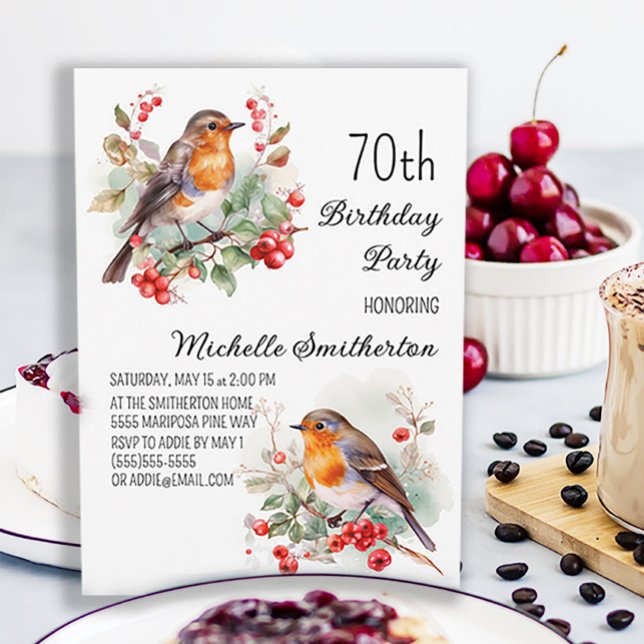 Convites Pássaros Antigos Robin Redbreast 70º Aniversário (Criador carregado)