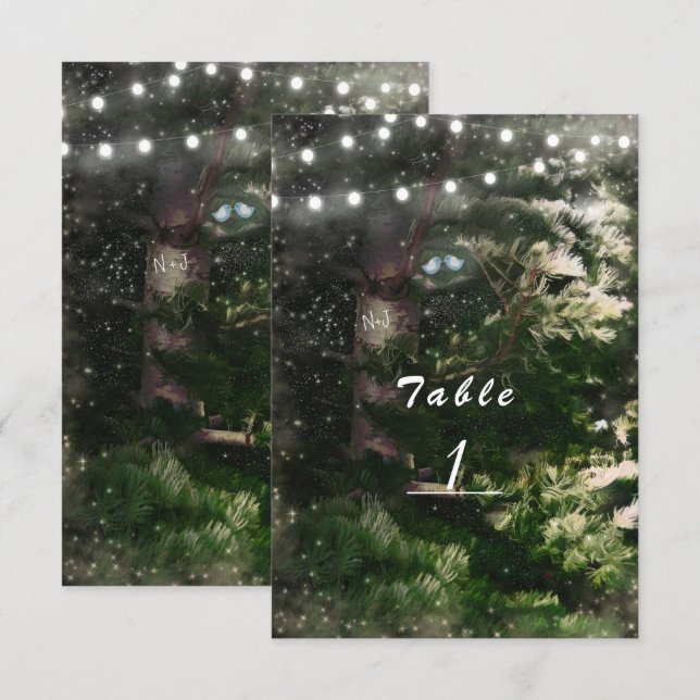 Convites Pássaros Apaixonados + Árvore de Pinheiro Número d (Frente/Verso)