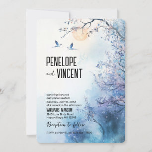 Convites Pássaros apaixonados e flores de cereja