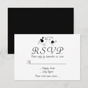 Convites Pássaros Apaixonados RSVP Preto Branco Casamento P