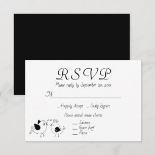 Convites Pássaros Apaixonados RSVP Preto Branco Casamento P