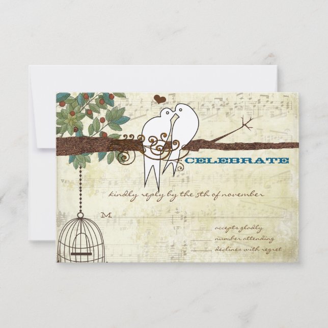 Convites Pássaros Azuis-turquesa do Amor Sentados em uma Ár (Frente)