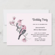 Pássaros Caninos Rosa em um Ramo de Árvore Anivers