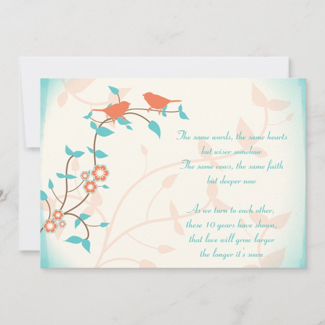 Convites Pássaros Cantores Renovação de Votos de Aniversári (Frente)