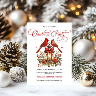 Convites Pássaros Cardinal em Lanterna de Natal em Aquarela